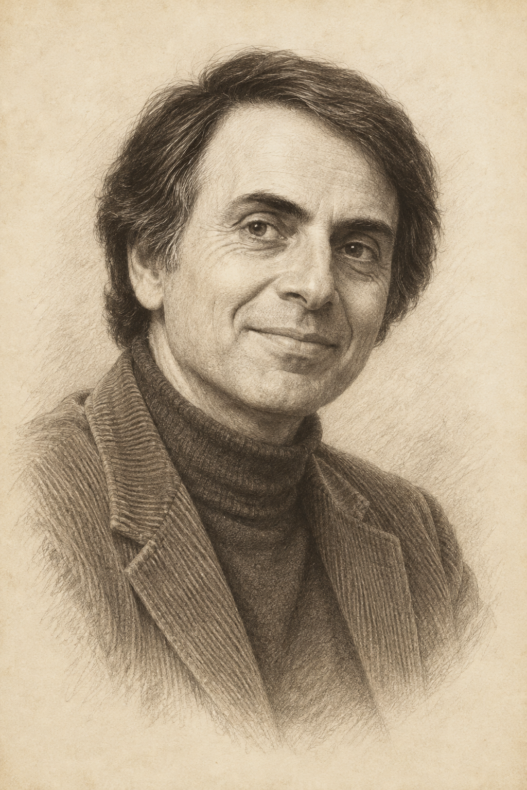 Carl Sagan — detailed pencil sketch