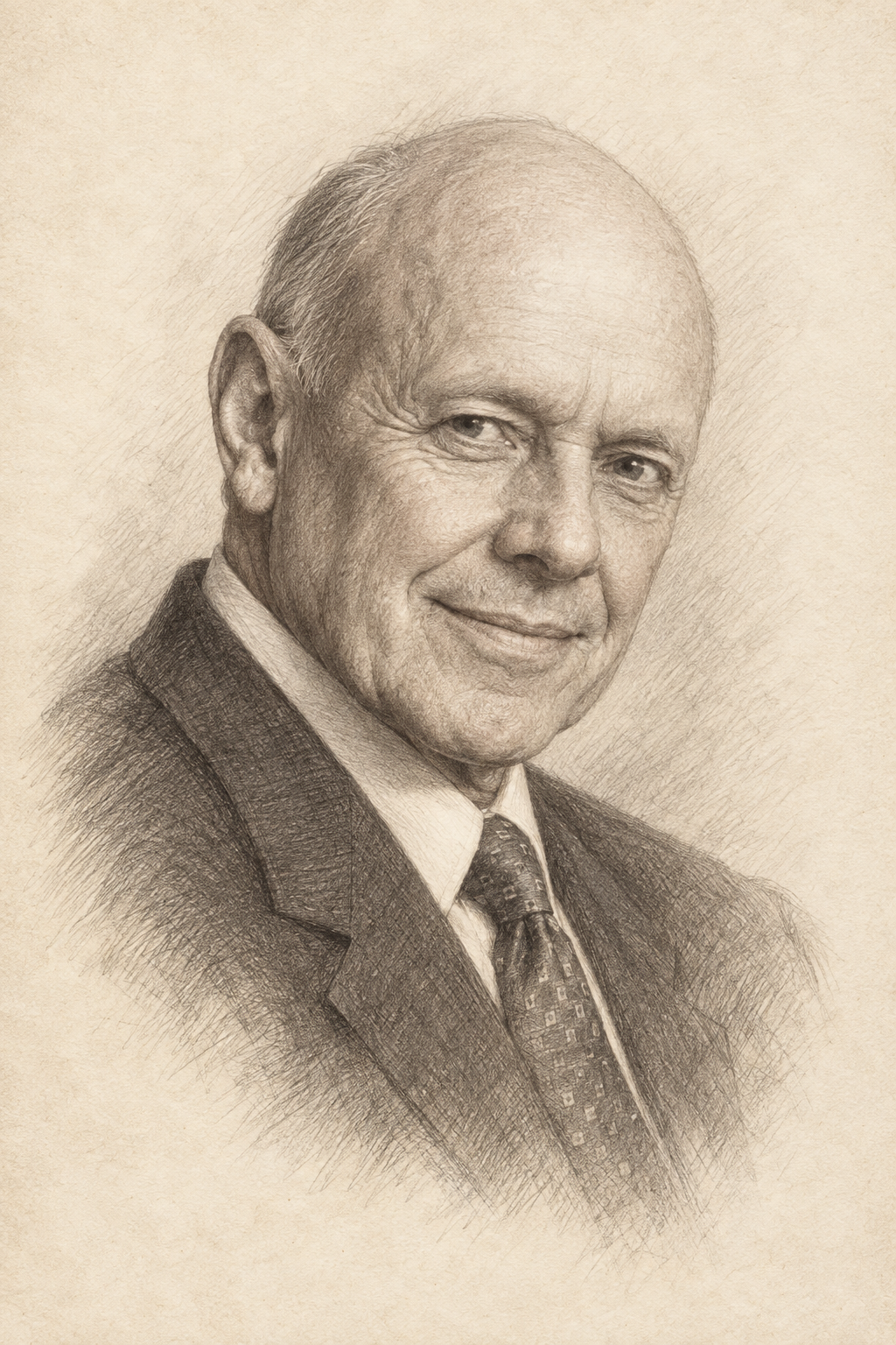 Stephen Covey — detailed pencil sketch